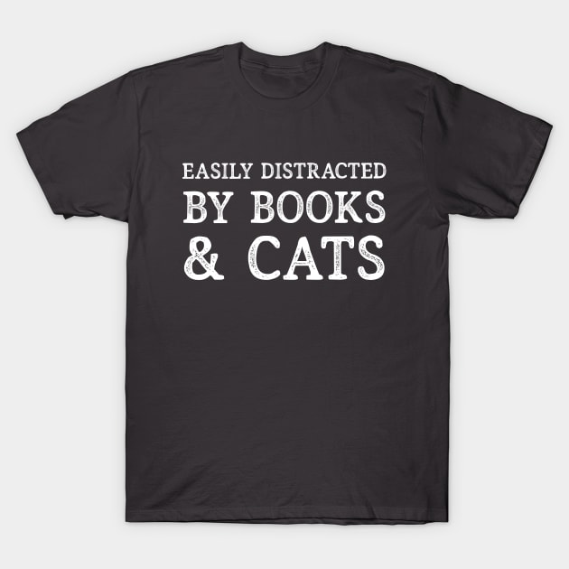 easily distracted by cats and books, summer top, kitten lover T-Shirt by Kouka25